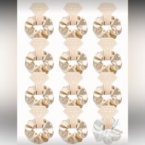 Bachelorette Bridesmaids Satin Scrunchie Hair Ties - Cream (Set of 12)